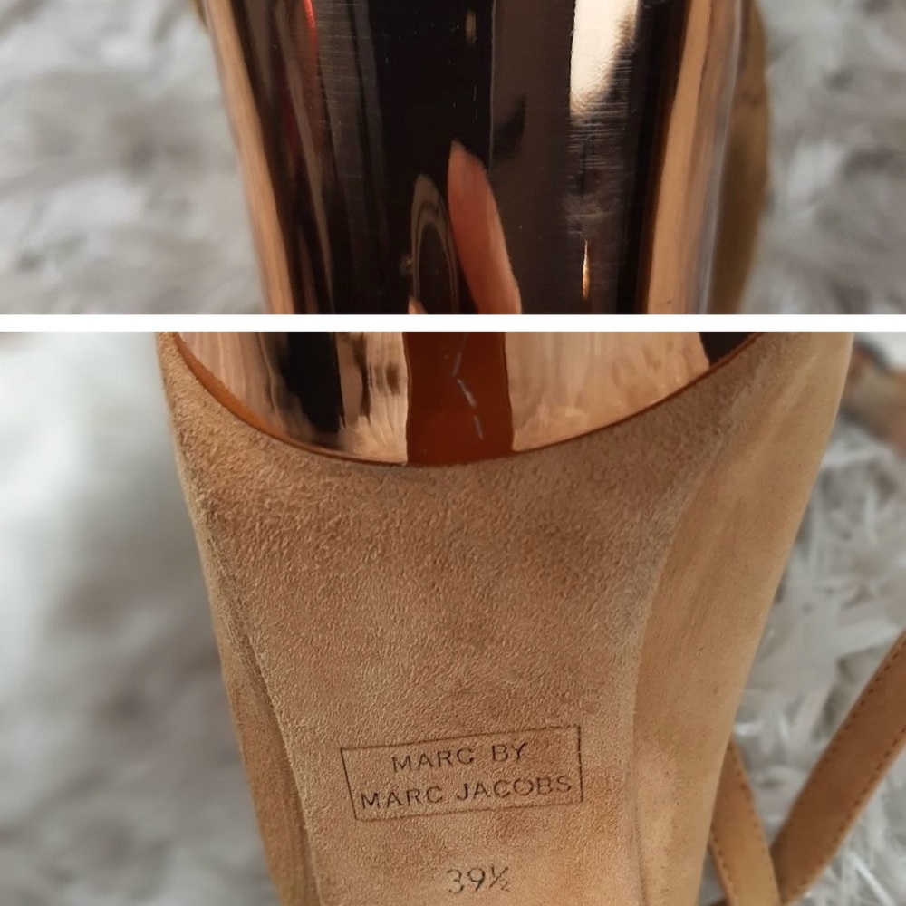 Marc by Marc Jacobs Copper Rose Gold Platform Suede Heeled Sandals Tan Size 39.5 - Picture 3 of 8